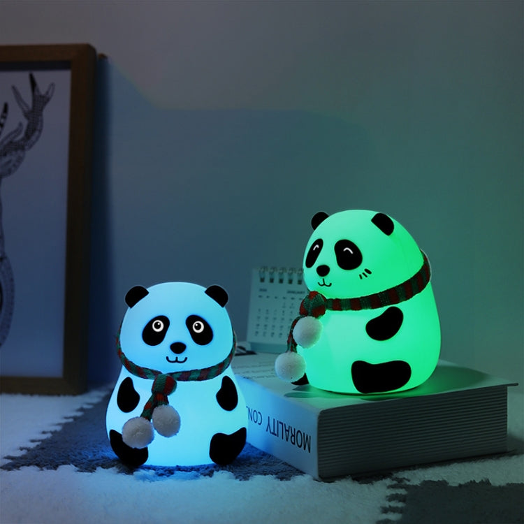 Cute Panda Night Light USB Charging Touch Control Colorful Silicone Bedside Lamp, Big Eyes, Squinting