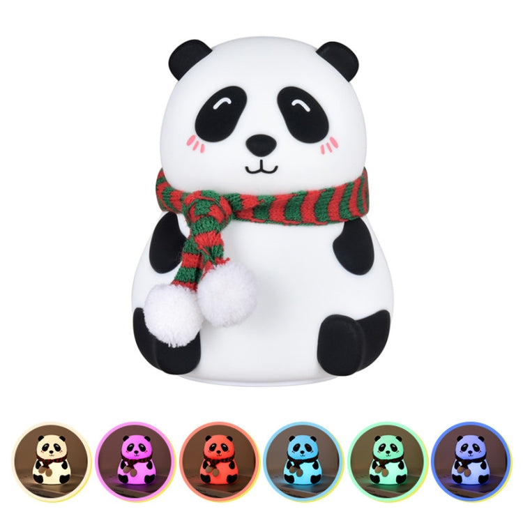 Cute Panda Night Light USB Charging Touch Control Colorful Silicone Bedside Lamp, Big Eyes, Squinting