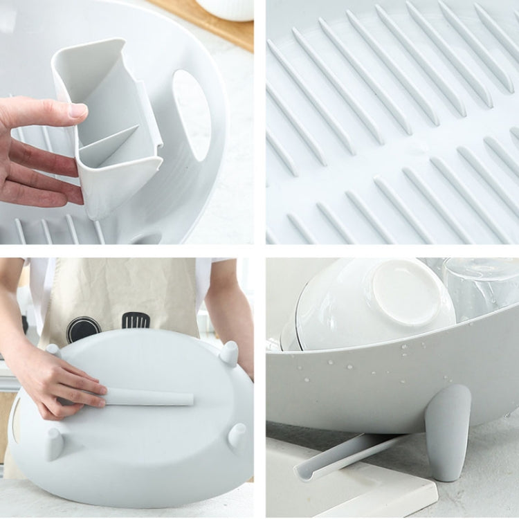 Tableware Storage Drain Dish Rack Multi-function Kitchen Utensil Rack, White, Gray