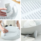 Tableware Storage Drain Dish Rack Multi-function Kitchen Utensil Rack, White, Gray