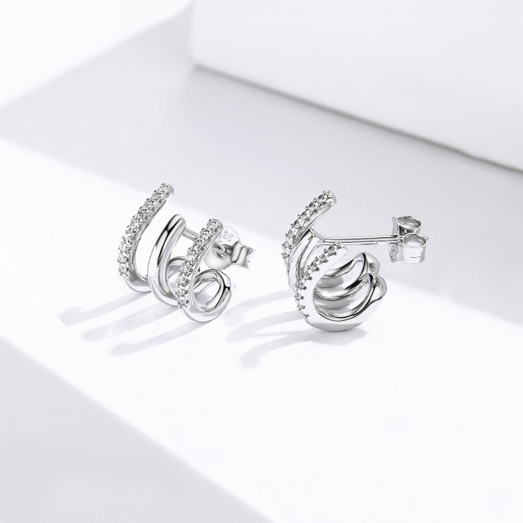 Sterling Silver Earrings Three-layer Twisted Silver Earrings Zircon Earrings, SCE585 - Zen Craft