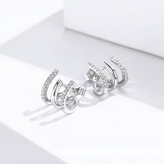 Sterling Silver Earrings Three-layer Twisted Silver Earrings Zircon Earrings, SCE585 - Zen Craft