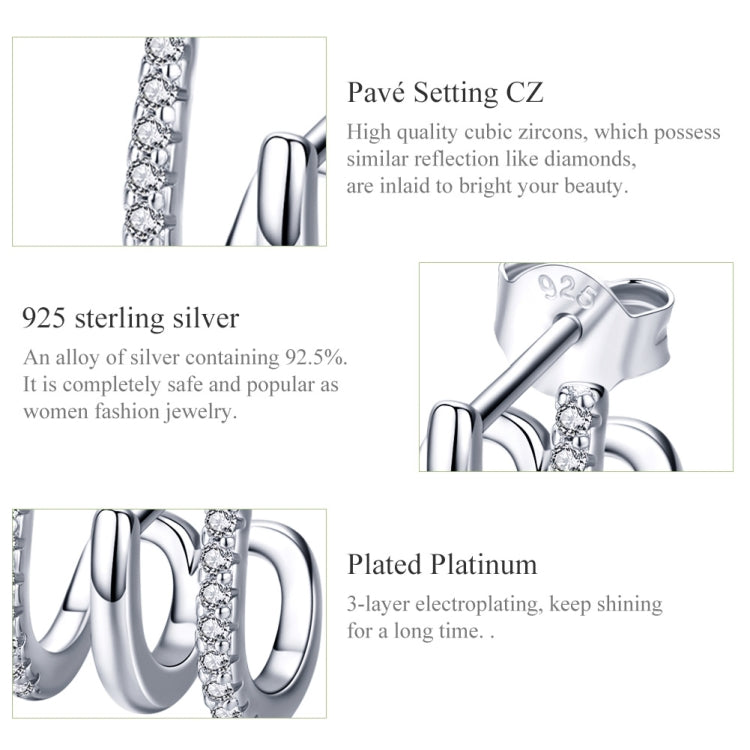 Sterling Silver Earrings Three-layer Twisted Silver Earrings Zircon Earrings, SCE585 - Zen Craft