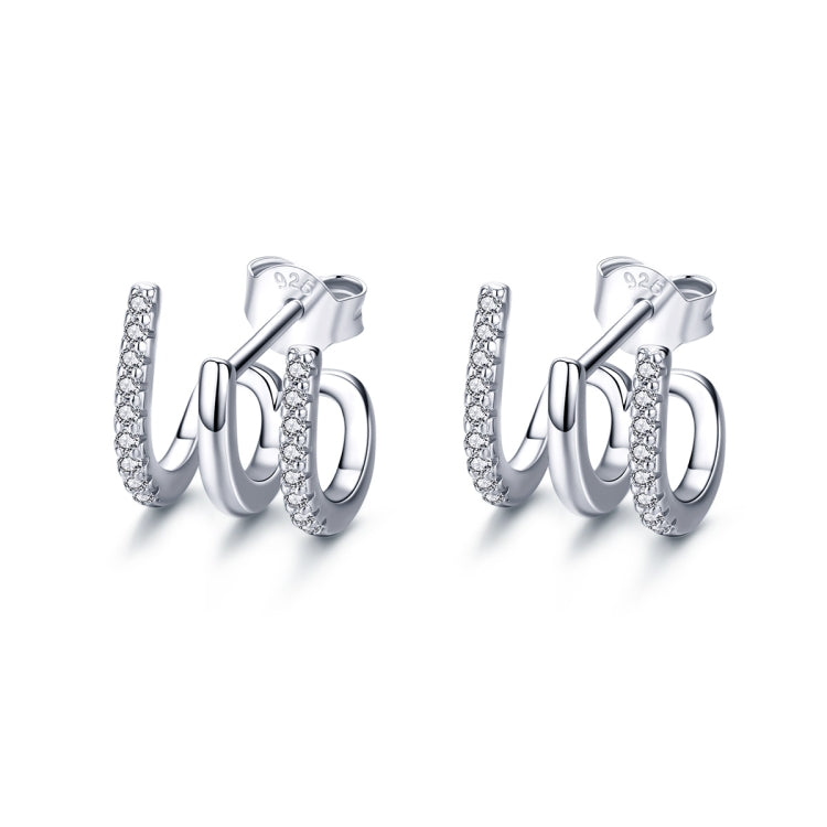 Sterling Silver Earrings Three-layer Twisted Silver Earrings Zircon Earrings, SCE585 - Zen Craft