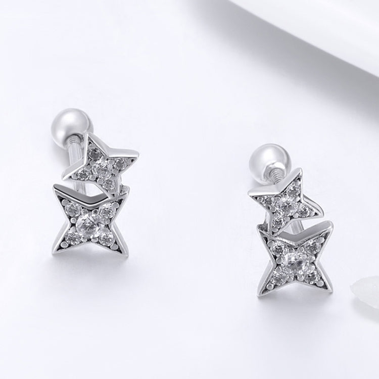 Sterling Silver Bright Star Style Diamond Earrings Female Earrings, SCE432 - Zen Craft