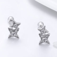 Sterling Silver Bright Star Style Diamond Earrings Female Earrings, SCE432 - Zen Craft