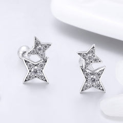 Sterling Silver Bright Star Style Diamond Earrings Female Earrings, SCE432 - Zen Craft