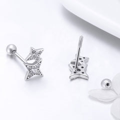 Sterling Silver Bright Star Style Diamond Earrings Female Earrings, SCE432 - Zen Craft