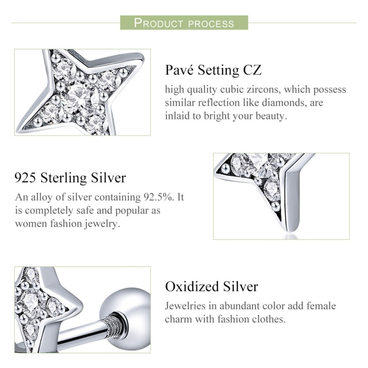 Sterling Silver Bright Star Style Diamond Earrings Female Earrings, SCE432 - Zen Craft