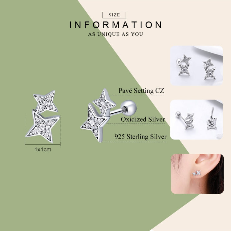 Sterling Silver Bright Star Style Diamond Earrings Female Earrings, SCE432 - Zen Craft