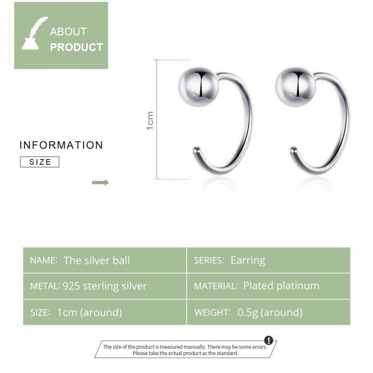 Sterling Silver Earrings Simple Platinum-plated Earrings Temperament Small Ball Earrings, SCE782-A - Zen Craft