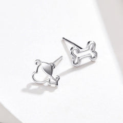 Sterling Silver Hollow Dog Bone Earrings Simple Jewelry, SCE649 - Zen Craft