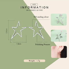 Simple S925 Sterling Silver Earrings Star Hollow Female Temperament Earrings, SCE107 - Zen Craft