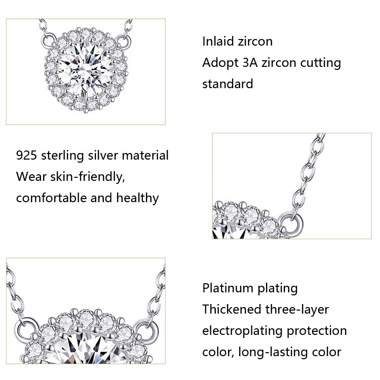 Platinum Plated Zircon Necklace S925 Sterling Silver Simple Female Necklace, SCN345