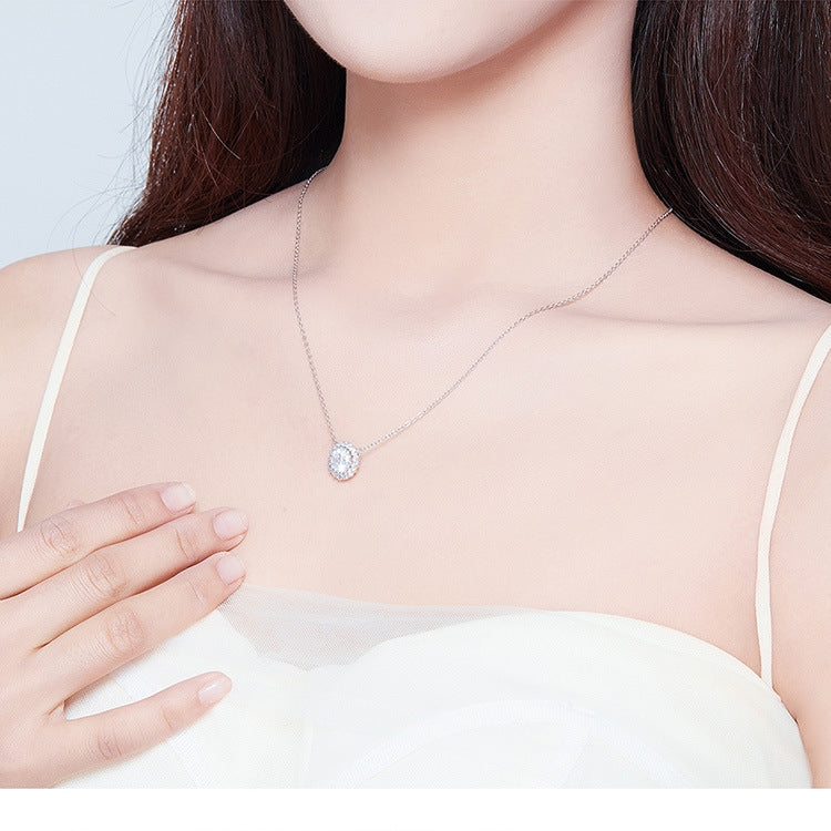 Platinum Plated Zircon Necklace S925 Sterling Silver Simple Female Necklace, SCN345