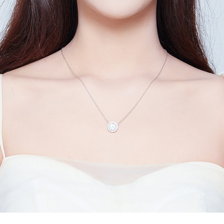 Platinum Plated Zircon Necklace S925 Sterling Silver Simple Female Necklace, SCN345