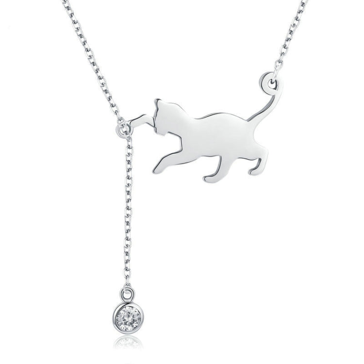 Naughty Kitten S925 Sterling Silver With Zircon Necklace, SCN232 - Zen Craft