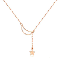 Star Moon S925 Sterling Silver Rose Gold Plated Necklace, SCN108-C