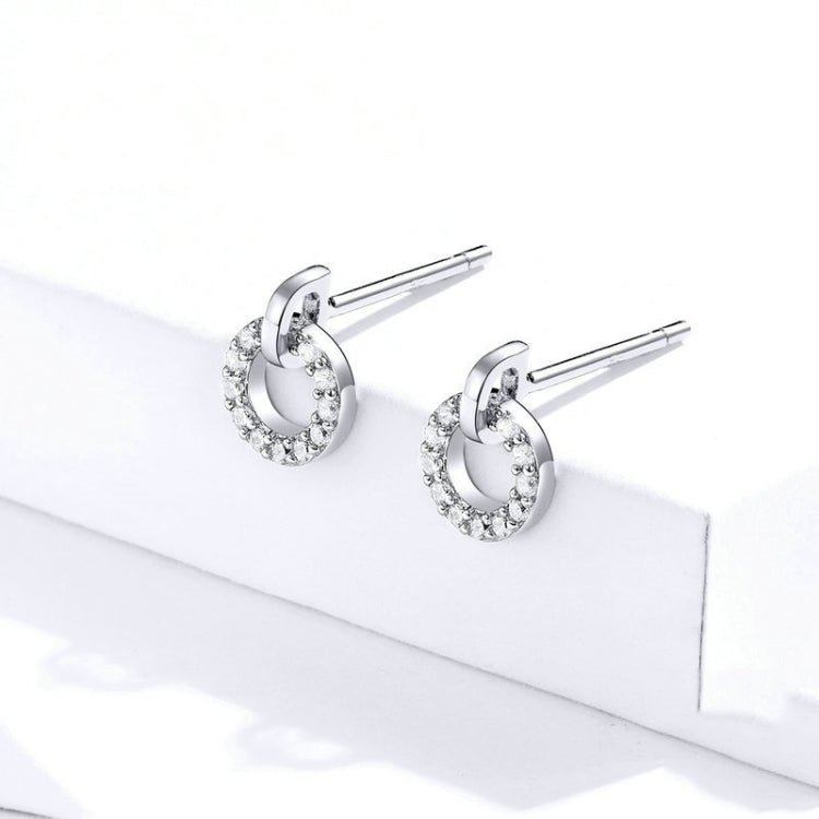 S925 Sterling Silver Small Circle Earrings Platinum Plated Zircon Silver Earrings, SCE767 - Zen Craft