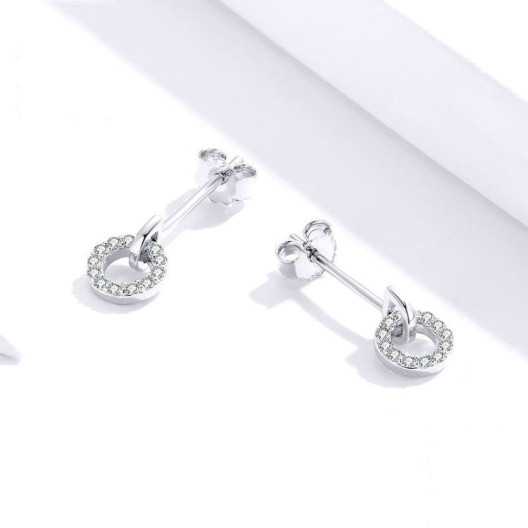 S925 Sterling Silver Small Circle Earrings Platinum Plated Zircon Silver Earrings, SCE767 - Zen Craft