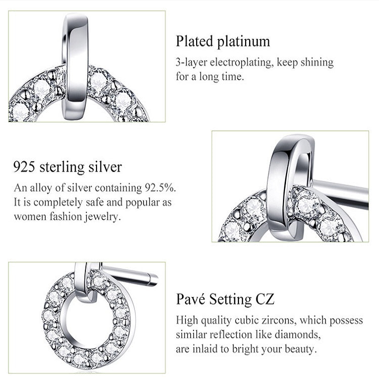 S925 Sterling Silver Small Circle Earrings Platinum Plated Zircon Silver Earrings, SCE767 - Zen Craft