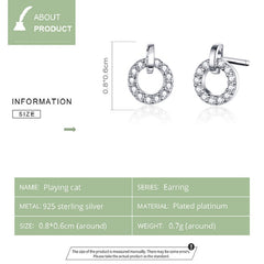 S925 Sterling Silver Small Circle Earrings Platinum Plated Zircon Silver Earrings, SCE767 - Zen Craft