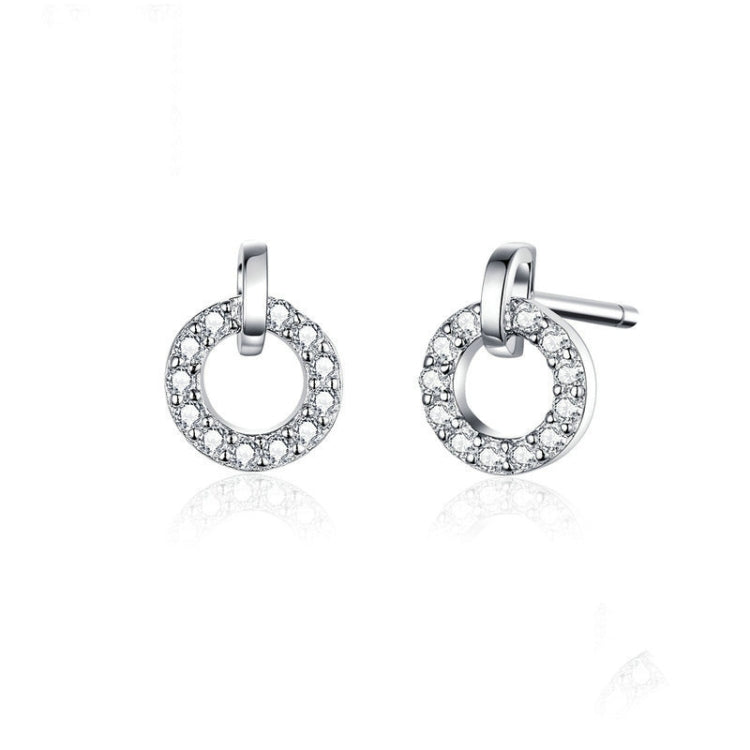 S925 Sterling Silver Small Circle Earrings Platinum Plated Zircon Silver Earrings, SCE767 - Zen Craft