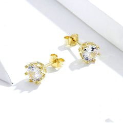 Sterling Silver Zircon Earrings S925 Sterling Silver Gold-plated Earrings, SCE499-B - Zen Craft