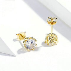 Sterling Silver Zircon Earrings S925 Sterling Silver Gold-plated Earrings, SCE499-B - Zen Craft