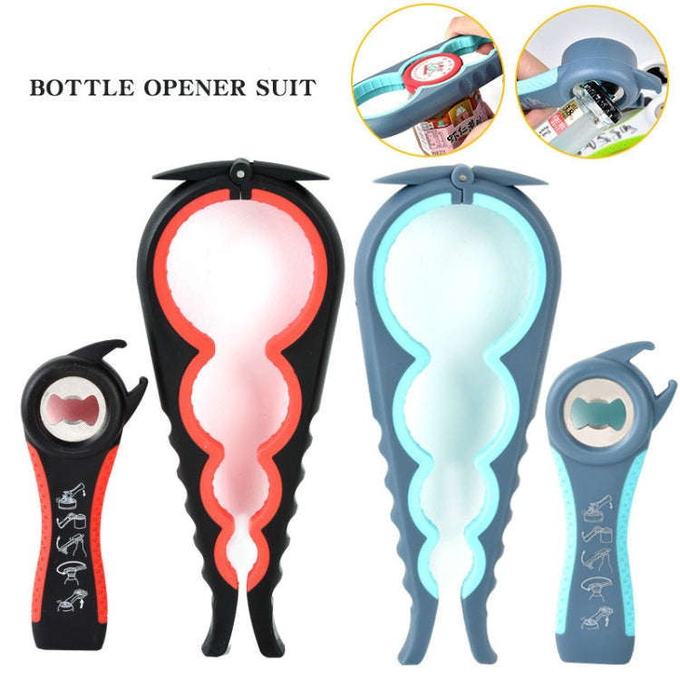 2pcs / Set Five-in-one Can Opener + Four-in-one Multi-function Bottle Opener Set, 5 in 1 Red Black, 5 in 1 Blue Gray