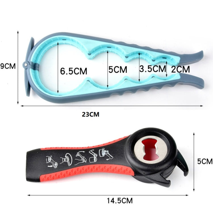 2pcs / Set Five-in-one Can Opener + Four-in-one Multi-function Bottle Opener Set, 5 in 1 Red Black, 5 in 1 Blue Gray