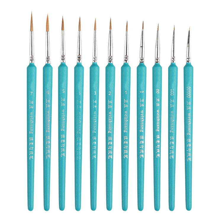 WeiZhuang Hook Line Pen Painting Hand-painted Watercolor Wolf Mint Hook Line Pen Painting Stroke Thin Line Brush, 10 PCS 00000 Dark Blue, 10 PCS 000 Dark Blue, 10 PCS 00 Dark Blue, 10 PCS 0 Dark Blue, 10 PCS 1 Dark Blue, 10 PCS 2 Dark Blue             ... 11 PCS Full Sets Sky Blue