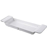 Retractable Drain Bathtub Rack Bathroom Plastic Soaking Tub Rack Bathtub Shower Storage Rack, White+Gray