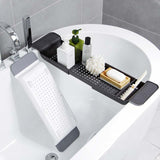 Retractable Drain Bathtub Rack Bathroom Plastic Soaking Tub Rack Bathtub Shower Storage Rack, White+Gray