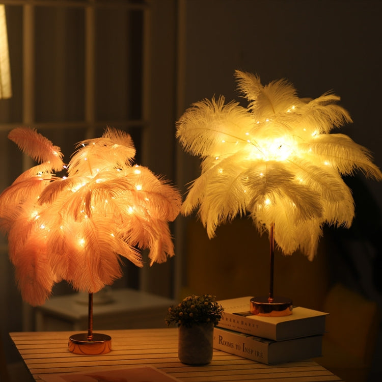 Ostrich Feather Table Lamp Wrought Iron Night Light LED Copper Wire Lamp, Yellow, Grey, Violet, Orange, Royal Blue