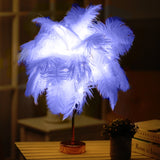 Ostrich Feather Table Lamp Wrought Iron Night Light LED Copper Wire Lamp, Yellow, Grey, Violet, Orange, Royal Blue