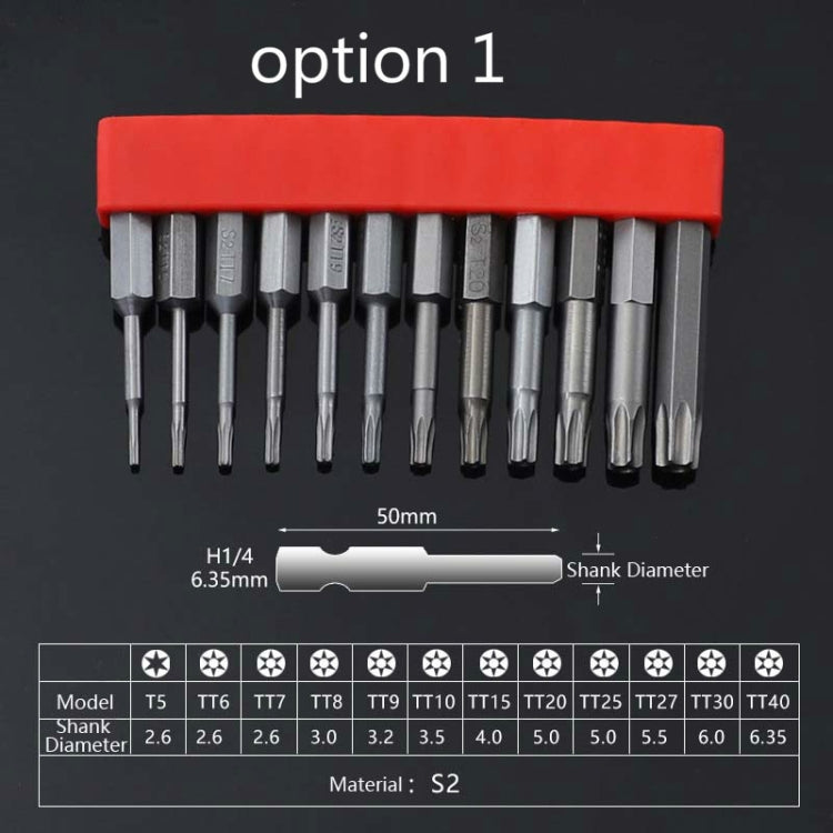 12 PCS / Set Screwdriver Bit With Magnetic S2 Alloy Steel Electric Screwdriver, 1, 2, 3, 4, 5, 6, 7, 8, 9, 10, 11, 12, 13