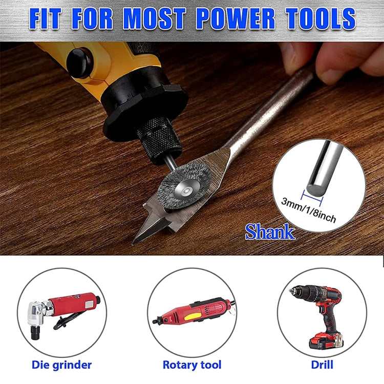 10 PCS Wire Brush Metal Descaling Polishing Brush To Remove Oxide Layer Flat Polishing Brush, Pen Shape 3×5MM, Pen Shape 3×8MM, Bowl Shape3×15MM, Bowl Shape3×25MM, Flat 3×25MM, Flat 3×38MM