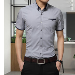 Men Business Shirt Short Sleeves Turn-down Collar Shirt, M, L, XL, XXL, XXXL, XXXXL - Zen Craft