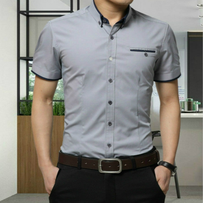 Men Business Shirt Short Sleeves Turn-down Collar Shirt, M, L, XL, XXL, XXXL, XXXXL - Zen Craft