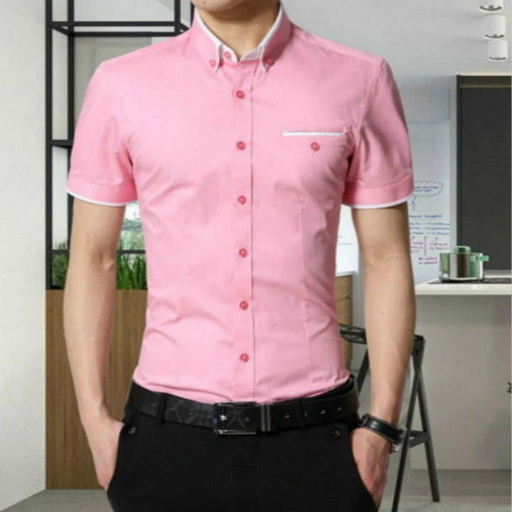 Men Business Shirt Short Sleeves Turn-down Collar Shirt, M, L, XL, XXL, XXXL, XXXXL - Zen Craft