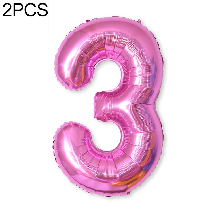2 PCS 40 Inch Aluminium Foil Number Balloons Birthday Wedding Engagement Party Decor Kids Ball Supplies 3-Rose red