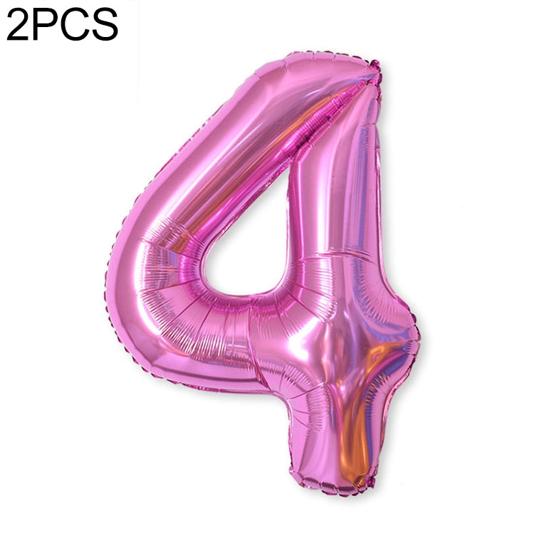 2 PCS 40 Inch Aluminium Foil Number Balloons Birthday Wedding Engagement Party Decor Kids Ball Supplies 4-Rose red