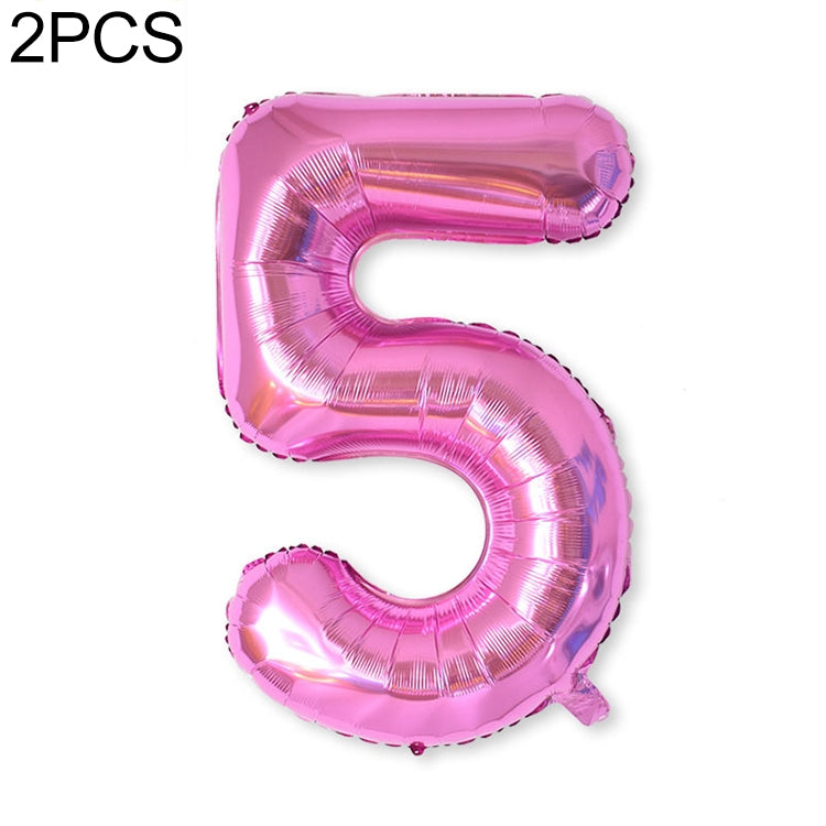 2 PCS 40 Inch Aluminium Foil Number Balloons Birthday Wedding Engagement Party Decor Kids Ball Supplies 5-Rose red