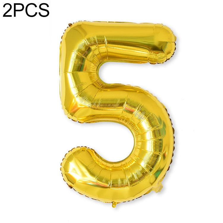 2 PCS 40 Inch Aluminium Foil Number Balloons Birthday Wedding Engagement Party Decor Kids Ball Supplies 5-Gold