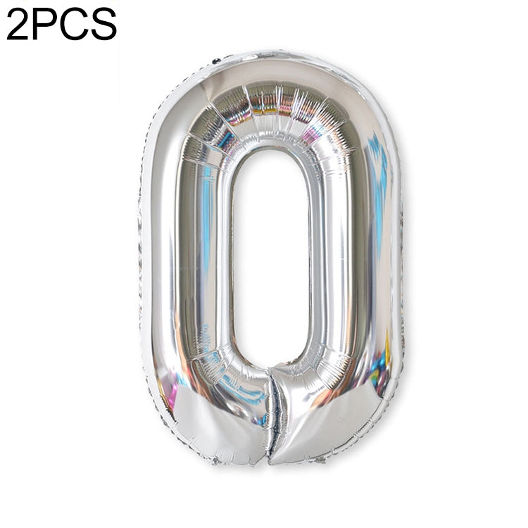 2 PCS 40 Inch Aluminium Foil Number Balloons Birthday Wedding Engagement Party Decor Kids Ball Supplies 0-Silver
