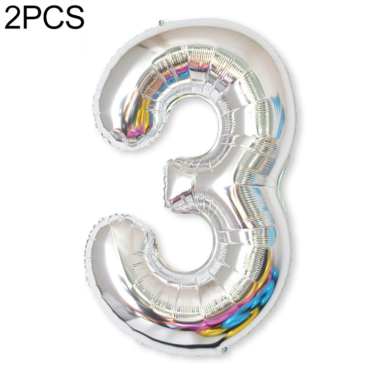 2 PCS 40 Inch Aluminium Foil Number Balloons Birthday Wedding Engagement Party Decor Kids Ball Supplies 3-Silver