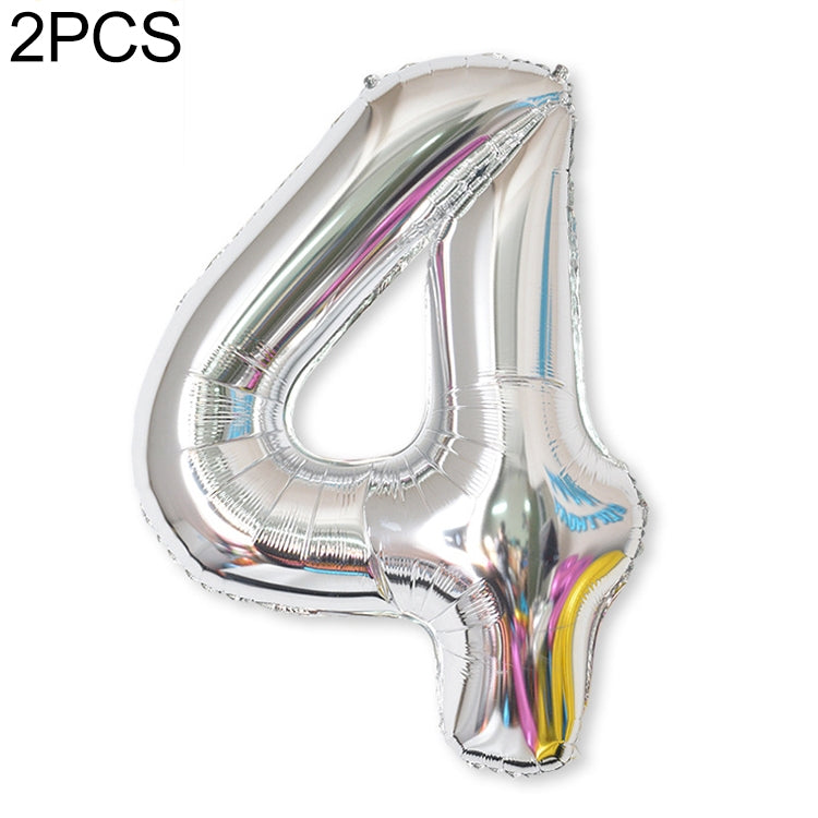 2 PCS 40 Inch Aluminium Foil Number Balloons Birthday Wedding Engagement Party Decor Kids Ball Supplies 4-Silver