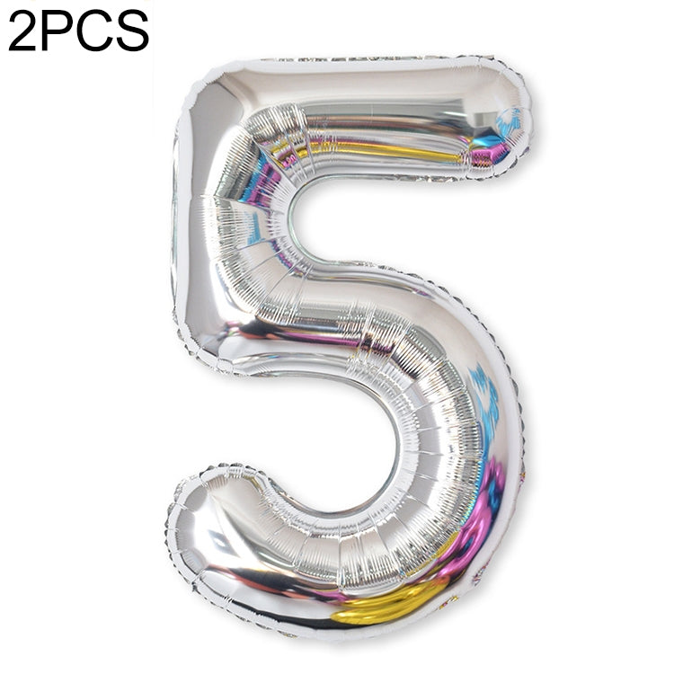 2 PCS 40 Inch Aluminium Foil Number Balloons Birthday Wedding Engagement Party Decor Kids Ball Supplies 5-Silver