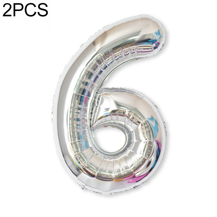 2 PCS 40 Inch Aluminium Foil Number Balloons Birthday Wedding Engagement Party Decor Kids Ball Supplies 6-Silver